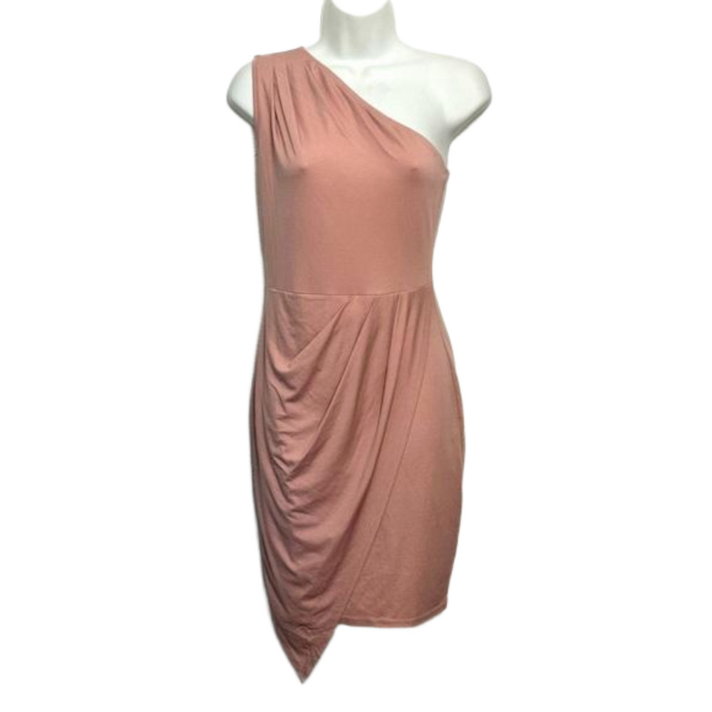 PRETTYGARDEN Women's Ruched Bodycon Pink Dress One Shoulder Sleeveless Small